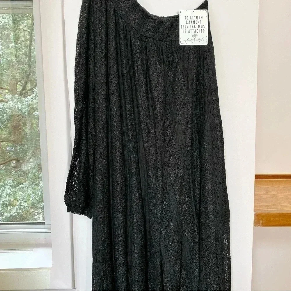 NWT Free People Muche Muchette Valentino Lace Wide-Leg Jumpsuit Black - Picture 7 of 15